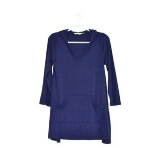 Soft Surroundings Lounge V Neck Pullover Hoodie Top Navy Blue Size S